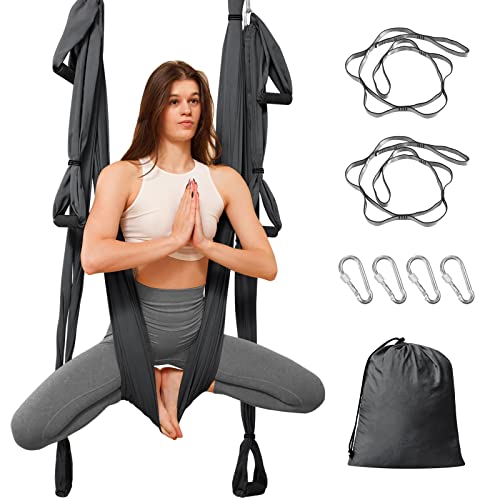 Leogreen Yoga Hängematte, Aerial Yoga Schaukel, Anti-Schwerkraft Yoga Pilates, mit 6 Griffen, Nylon-TAFT, bis 300 kg belastbar (Dunkelgrau) von Leogreen