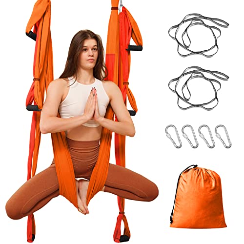 Leogreen Yoga Hängematte, Aerial Yoga Schaukel, Anti-Schwerkraft Yoga Pilates, mit 6 Griffen, Nylon-TAFT, bis 300 kg belastbar (Orange und Rot) von Leogreen