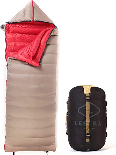 Lestra Outdoor Cocoon Decke – T° Limit Komfort-10 °C – linker Verschluss – bequem & technisch – Entendaunen – Erwachsene 1,6 kg Schlafsack, Gold, 190+40 x 80 cm von Lestra