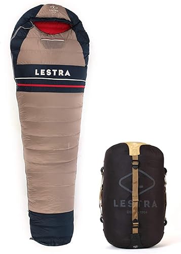 Lestra Outdoor Erbe der Schlafsack der großen Abenteurer – leicht & leistungsstark – rechter Verschluss – T° Limit Komfort 02 °C – Erwachsene – 220 x 80 cm – 760 g, beige, 220x80 von Lestra