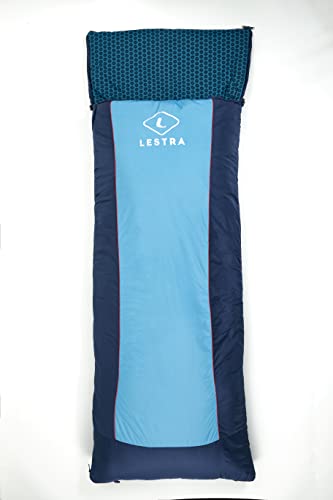 Lestra Outdoor Gavarnie XL Schlafsack, rechteckig, T° Komfort 08° – Grenzwert 03° – Verschluss Links – Füllung Synthetik – Erwachsene – 190 + 30 x 80 cm – 1,9 kg, blau, 40 x 80 cm von Lestra