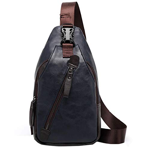 Herren Umhängetasche Crossbody Bag Brusttasche Chest Pack Sling Bag Messenger Bag PU-Kunstleder Urban Bag Style (Blau) von Leuchtbox