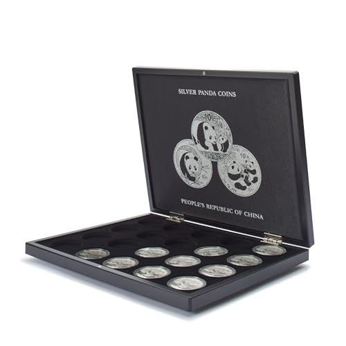Leuchtturm 344580 Volterra UNO - Münzkassette für 20 Silbermünzen China Panda in Kapseln - 30,5 x 24,5 cm, Satin, Optik schwarz von Leuchtturm