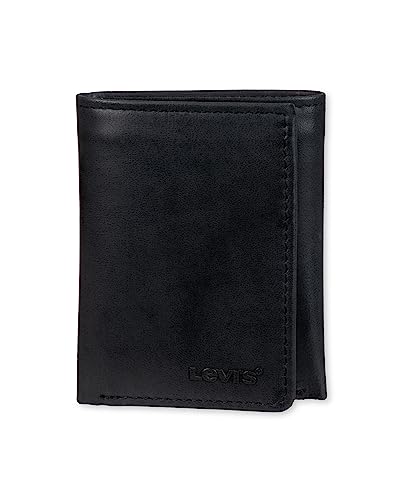 Levi's Trifold Herren-Brieftasche, schlank und schmal, mit Ausweisfenster und Kreditkartenfach, Schwarz Slim, Einheitsgröße, Dreifach gefaltete Brieftasche, schlank und schlank, inklusive von Levi's