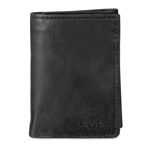 Levi's Trifold Herren-Brieftasche, schlank und schmal, mit Ausweisfenster und Kreditkartenfach, Schwarz Slim, Einheitsgröße, Dreifach gefaltete Brieftasche, schlank und schlank, inklusive von Levi's