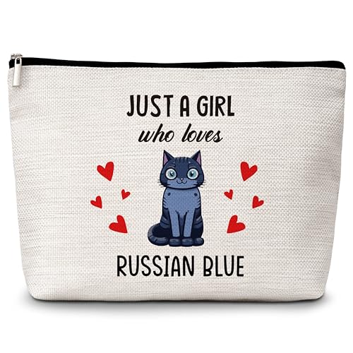 Kosmetiktasche für Katzenliebhaber, mit Aufschrift "Just A Girl Who Loves Cats", russische blaue Make-up-Tasche, Geschenke für Katzenliebhaber, Haustierbesitzer, Geburtstags-, Weihnachtsgeschenke für von Levitatinyear