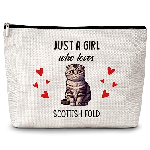 Kosmetiktasche für Katzenliebhaber, mit Aufschrift "Just A Girl Who Loves Cats", schottische Falt-Make-up-Tasche, Geschenke für Katzenliebhaber, Haustierbesitzer, Geburtstags-, Weihnachtsgeschenke für von Levitatinyear