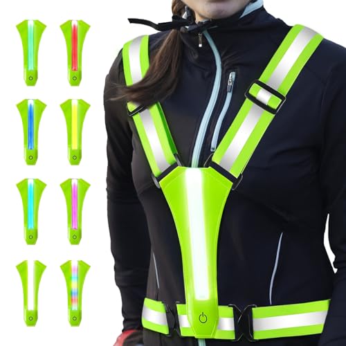 Lhdfyqt LED Warnweste Fahrrad, Reflektoren Laufweste, Verstellbarer Elastische LED Leuchtweste, LED Warn Reflektorweste, Wiederaufladbare USB Sicherheitsweste für Joggen Wandern Radfahren von Lhdfyqt