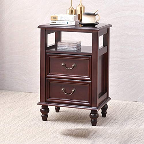LiChA Bedside Table 3 Tier Solid Wood Bedside Cabinet Free Standing Cabinet End Sofa Table Storage Unit Night Stand Shelf with 2 Drawer Practical von LiChA