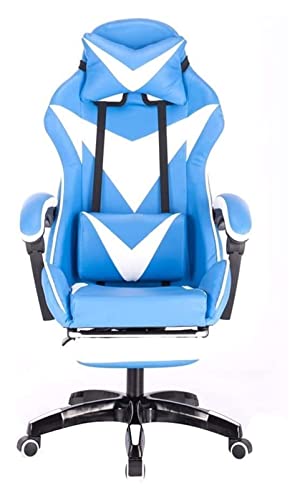 LiChA Bürostuhl, E-Sport-Stuhl, ergonomischer Spielstuhl, Racing-Stil, Spielstuhl, Fußstütze, hohe Rückenlehne, PU-Leder, Computerstuhl, Büro-Schreibtischstuhl (Farbe: Blau, Weiß) von LiChA