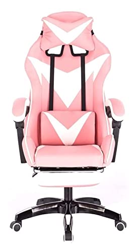 LiChA Bürostuhl, E-Sport-Stuhl, ergonomischer Spielstuhl, Racing-Stil, Spielstuhl, Fußstütze, hohe Rückenlehne, PU-Leder, Computerstuhl, Büro-Schreibtischstuhl (Farbe: Rosa, Weiß) von LiChA