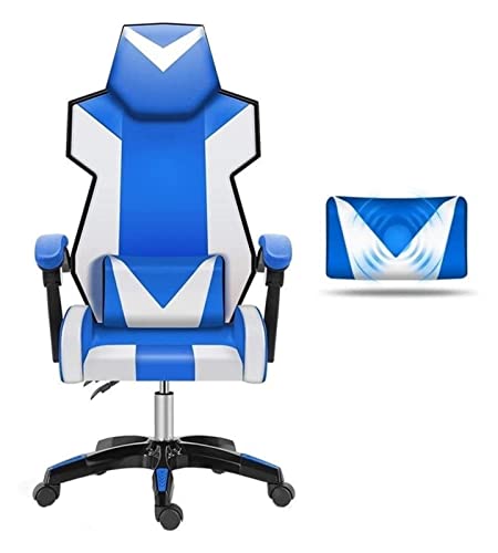 LiChA Bürostuhl E-Sport-Stuhl, Schreibtisch und Stuhl, ergonomischer Bürostuhl, Rennspiel-Stuhl, Lift-Drehstuhl, hohe Rückenlehne, Computerstuhl, Stuhl (Farbe: Blau, Weiß) von LiChA