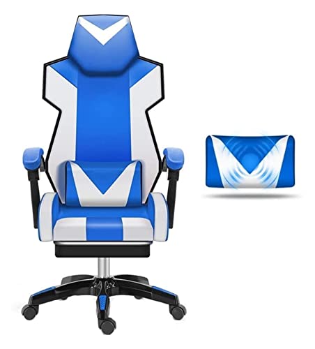 LiChA Bürostuhl E-Sportstuhl Drehstuhl Videospielstuhl Ergonomischer Computerstuhl Hebebare Armlehne mit Fußstütze Liegender Bürostuhl Stuhl (Farbe: Blau Weiß) erforderlich von LiChA