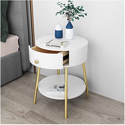 LiChA Nordic Minimalist Modern Bedside Table Wood Solid, Creative Light Luxury Round nd for Bedroom with 1 Drawers, Small Mini Bedside Cabinet White 40X50CM Practical von LiChA