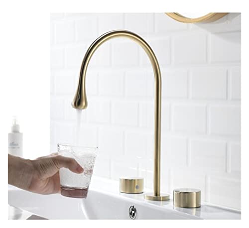 LiJJi Basin Faucet Bathroom Widespread Hot and Cold Cretive Brass Water Mixer Tap Brush Gold Black Basin Water Sink Mixer Crane von LiJJi