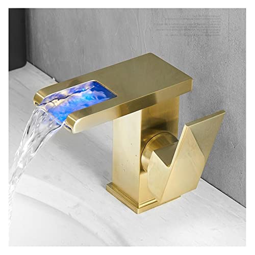 LiJJi Brass hot and Cold Bathroom LED Brush Gold Basin Faucet Bathroom Faucet Sink tap von LiJJi