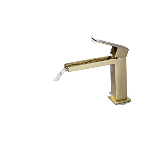 LiJJi Hot Cold Brush Gold Basin Faucet Bathroom Waterfall Sink Faucet Single Lever Brass Crane Water Mixer von LiJJi