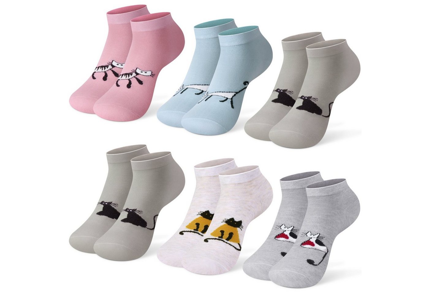 Libella Sneakersocken 2125-2157 (12er-Pack) 12 Paar Sneaker Socken mit Katze-Motiv uni Farbe von Libella