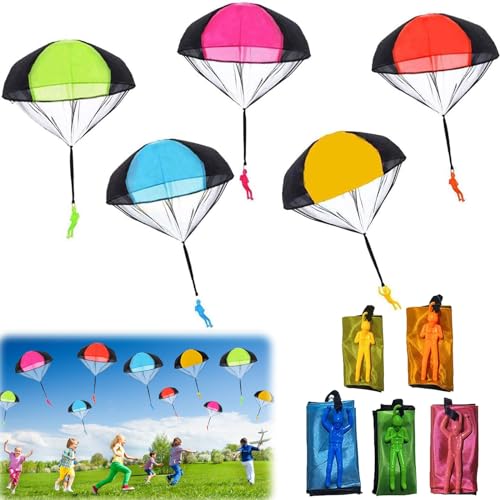 Fallschirm Spielzeug Kinder, 10 Stück Fallschirmspringer Spielzeug, Hand Werfen Fallschirm Outdoor Parachute Kinderdrachen Fallschirmspielzeug Flugspielzeug für Kinder Weihnachten Geschenk von Libershine