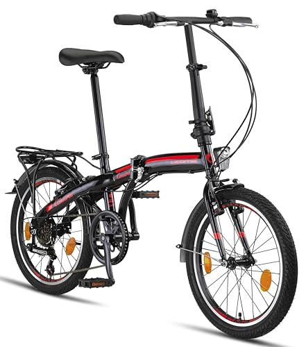 Licorne Bike CONSERES Premium Faltrad, Klapprad in 20 Zoll - Fahrrad für Herren, Jungen, Mädchen und Damen - Shimano 6 Gang-Schaltung - Hollandfahrrad - Schwarz/Rot von Licorne Bike