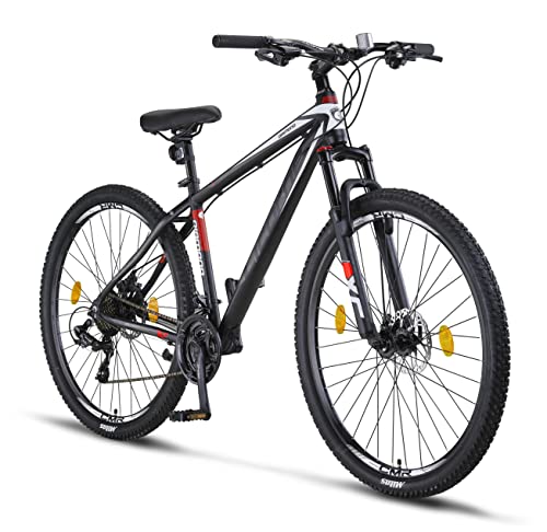 Licorne Bike Diamond Premium Mountainbike Aluminium, Fahrrad für Jungen, Mädchen, Herren und Damen - 21 Gang-Schaltung - Scheibenbremse Herrenrad – einstellbare Vordergabel (29 Zoll, Schwarz-Weiss) von Licorne Bike