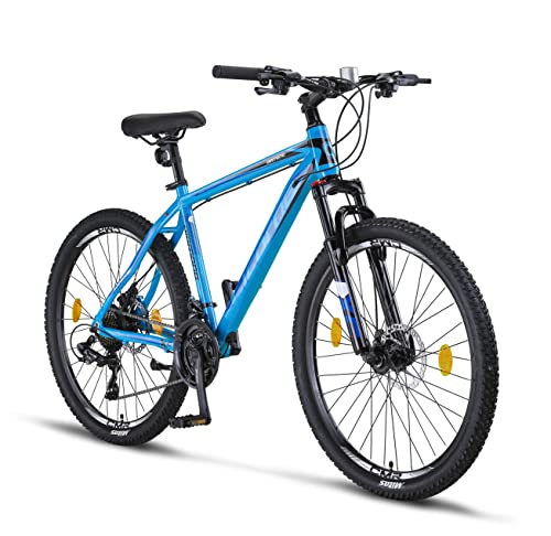 Licorne Bike Diamond Premium Mountainbike Aluminium, Fahrrad für Jungen, Mädchen, Herren und Damen - 21 Gang-Schaltung - Scheibenbremse Herrenrad – einstellbare Vordergabel (26, Blau) von Licorne Bike