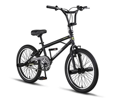 Licorne Bike Jump Premium BMX 360° Rotor-System, 4 Stahl Pegs, Kettenschutz, Freilauf (Schwarz/Gelb, Freestyle) von Licorne Bike