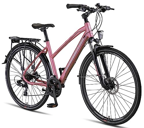 Licorne Bike Premium Touring Trekking Bike in 28 Zoll Aluminium Scheibenbremse Fahrrad für Jungen, Mädchen, Damen und Herren - 21 Gang-Schaltung - Mountainbike - Crossbike (Damen, Rosa) von Licorne Bike