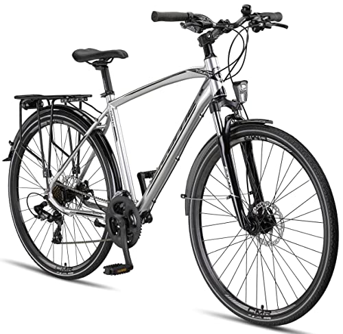 Licorne Bike Premium Touring Trekking Bike in 28 Zoll Aluminium Scheibenbremse Fahrrad für Jungen, Mädchen, Damen und Herren - 21 Gang-Schaltung - Mountainbike - Crossbike (Herren, Silber) von Licorne Bike