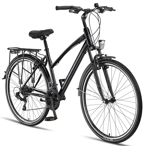 Licorne Bike Premium TrekkingBike in 28 Zoll - Fahrrad für Herren, Jungen, Mädchen und Damen - Shimano 21 Gang-Schaltung - Citybike - Männerfahrrad - L-V-ATB - Schwarz/Grau von Licorne Bike
