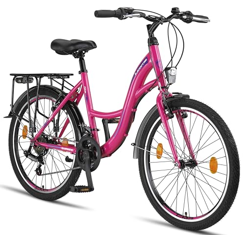 Licorne Bike Stella Premium City Bike in 24,26 und 28 Zoll - Fahrrad für Mädchen, Jungen, Herren und Damen - 21 Gang-Schaltung - Hollandfahrrad Citybike (Rosa, 24.00) von Licorne Bike