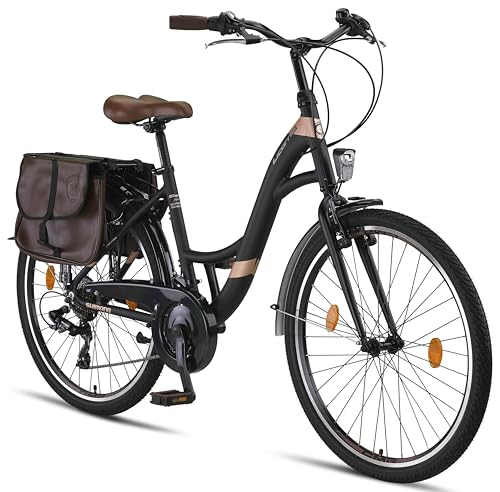 Licorne Bike Stella Plus Premium City Bike in 26 Zoll Aluminium Fahrrad für Mädchen, Jungen, Herren und Damen - 21 Gang-Schaltung - Hollandfahrrad (26 Zoll, Schwarz) von Licorne Bike