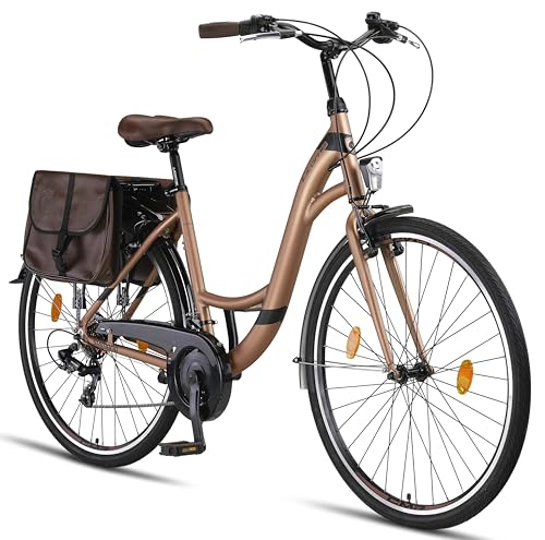 Licorne Bike Stella Plus Premium City Bike in 28 Zoll Aluminium Fahrrad für Mädchen, Jungen, Herren und Damen - 21 Gang-Schaltung - Hollandfahrrad (28 Zoll, Gold) von Licorne Bike