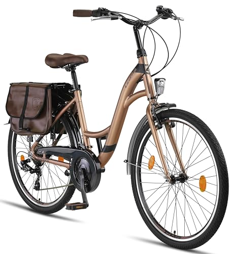 Licorne Bike Stella Plus Premium City Bike in 26 und 28 Zoll Aluminium Fahrrad für Mädchen, Jungen, Herren und Damen - 21 Gang-Schaltung - Hollandfahrrad StVZO (Gold, 26 Zoll) von Licorne Bike
