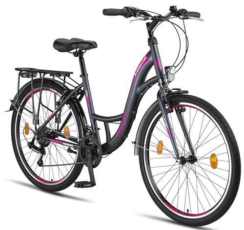 Licorne Bike Stella Premium City Bike in 24,26 und 28 Zoll - Fahrrad für Mädchen, Jungen, Herren und Damen - 21 Gang-Schaltung - Hollandfahrrad Citybike (Anthrazit, 26.00) von Licorne Bike