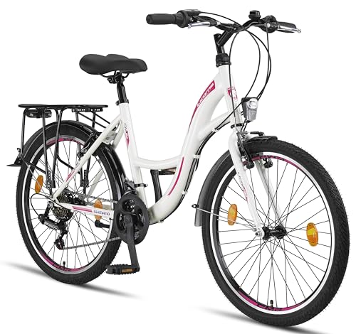 Licorne Bike Stella Premium City Bike in 24,26 und 28 Zoll - Fahrrad für Mädchen, Jungen, Herren und Damen - 21 Gang-Schaltung - Hollandfahrrad Citybike (Weiss, 24.00) von Licorne Bike