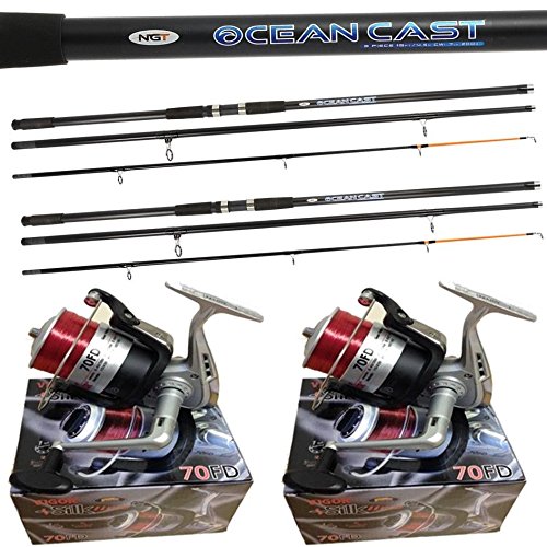 2 x 15ft Strand Rolle Hochseeangeln Angelrute + ROLLE SET Seide 70 Rollen + oceancast Stangen von Lidsters Fishing Supplies