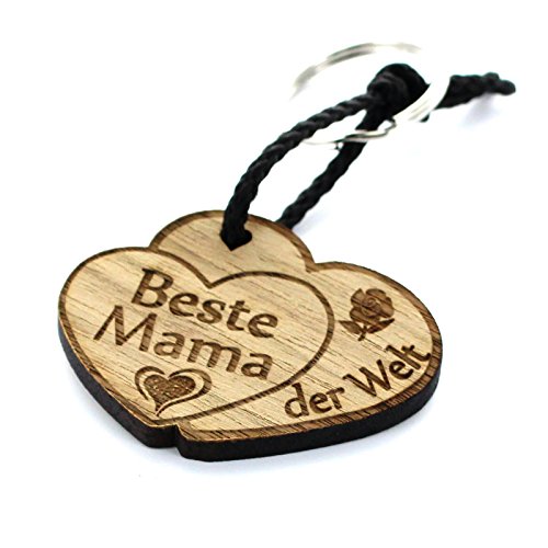 Lieblingsmensch Schlüsselanhänger aus Holz Modell: Beste Mama Doppelherz von Lieblingsmensch