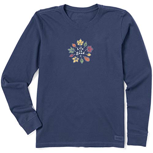 Life Is Good Crusher T-Shirt für Damen, langärmelig, Baumwolle, Grafik-T-Shirt, Lig Leaves, tiefdunkelblau, Groß von Life Is Good