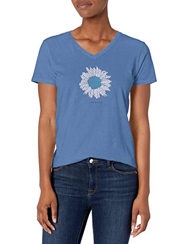 Life Is Good Damen Crusher Graphic V-Neck T-Shirt French Sunflower Vintage Blue Large von Life Is Good