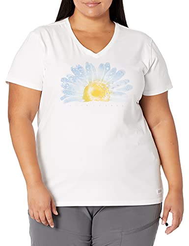 Life Is Good Damen Standard Crusher Graphic V-Ausschnitt T-Shirt Aquarell Daisy Birds, Cloud White, L von Life Is Good