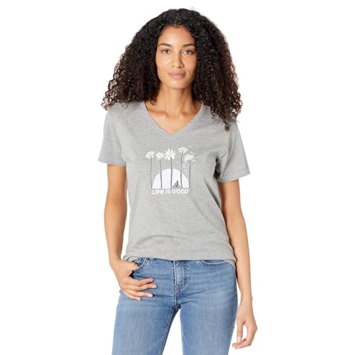 Life is Good Damen Crusher Graphic V-Neck T-Shirt Towers Daisies Heather Grey XXL von Life Is Good
