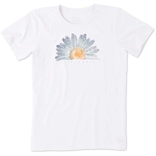 Life Is Good Damen Standard Crusher Grafik T-Shirt Aquarell Gänseblümchen, Wolkenweiß, Größe L von Life Is Good