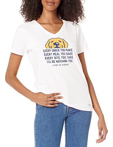 Life Is Good Damen Standard Crusher Graphic V-Neck T-Shirt I'll Be Watching You, Cloud White, Large von Life Is Good