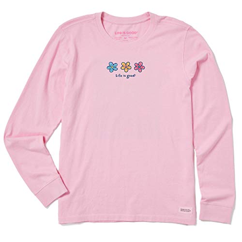 Life is Good Damen-T-Shirt für den Herbst, Baumwolle, Rundhalsausschnitt, Grafik, langärmelig, DREI Gänseblümchen, Happy Pink, XXL von Life Is Good