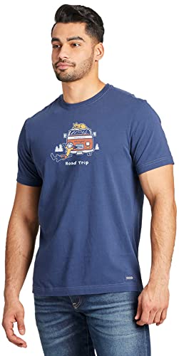 Life Is Good Herren Vintage Crusher Jake & Rocket Dog Graphic T-Shirt Road Trip Darkest Blue Large von Life Is Good