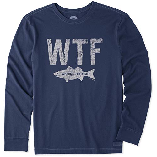 Life is Good Crusher Graphic Langarm-T-Shirt für Herren, Where's The Fish, tiefdunkelblau, XL von Life Is Good