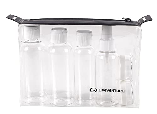 Lifeventure Reise- und Flug flaschenset, weniger als 100ml, nachfüllbare Flugflüssigkeitsbehälter (x6) mit durchsichtigem Beutel, Ideale wiederverwendbare Reiseveranstalter für Check-in Sicherheit von Lifeventure