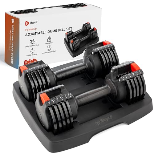 Lifepro PowerUp Adjustable Weights Dumbbells Set - Home Workout Equipment for Weight Lifting, Strength Training, Muscle Building, Core Fitness - Light 2.5 lb-15 lb Adjustable Dumbbells Set of 2 von LifePro