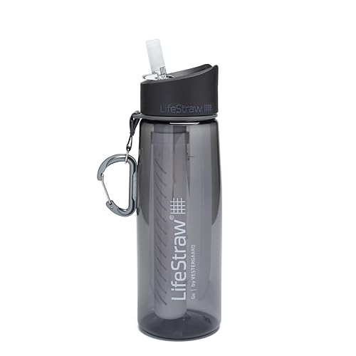 LifeStraw Go 2 Nachfüllbare Wasserflasche mit Eingebautem (2-Stufig) Grey Filter, Grau, M von LifeStraw